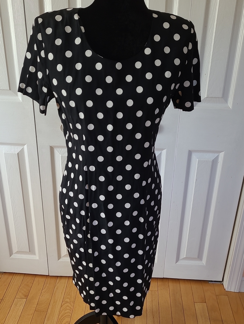 Navy Blue and White Polka Dot Midi Dress